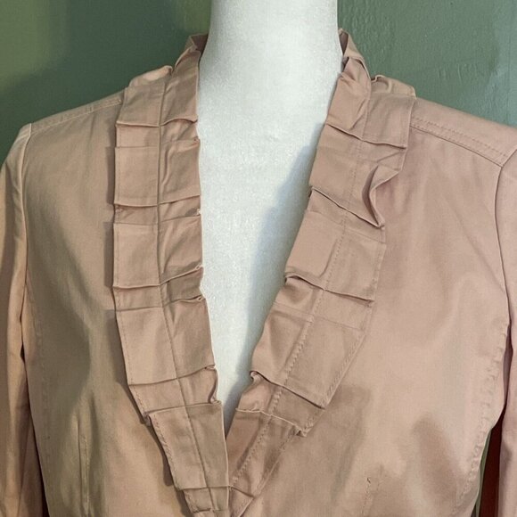 Talbots Blazer Jacket Workwear Long Sleeve Ruffled Collar Pockets Stitch Sz 6P - Picture 2 of 12